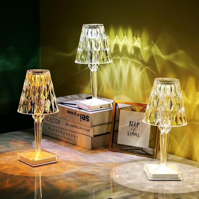 Crystal Diamond Table Lamp 3-Color Changing Touch Control Bedside Lamp with USB Cable Bedside Lamp