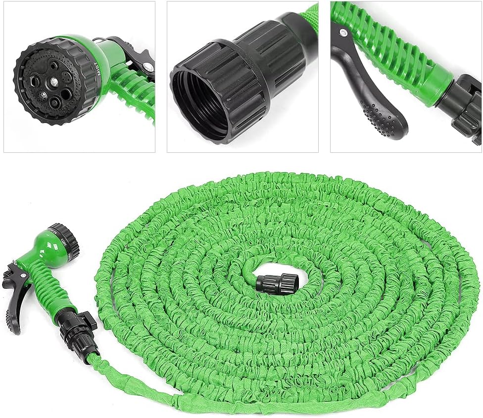 Tubo di irrigazione estensibile, tubo flessibile per irrigazione retrattile, tubo da giardino universale con 7 funzioni pistola(5M-15M) verde/Blue)