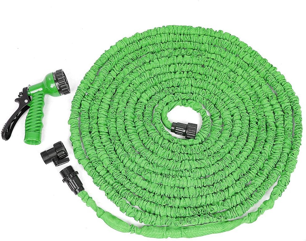 Tubo di irrigazione estensibile, tubo flessibile per irrigazione retrattile, tubo da giardino universale con 7 funzioni pistola(5M-15M) verde/Blue)