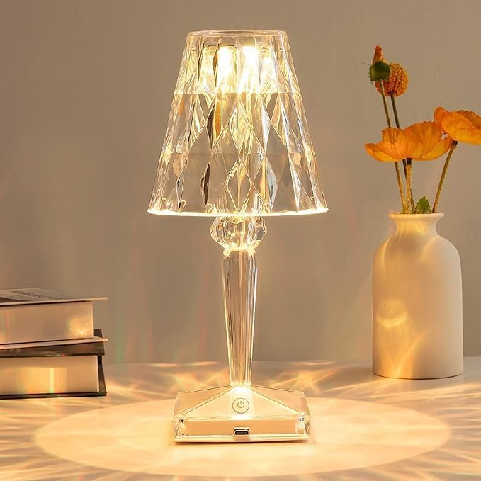 Crystal Diamond Table Lamp 3-Color Changing Touch Control Bedside Lamp with USB Cable Bedside Lamp