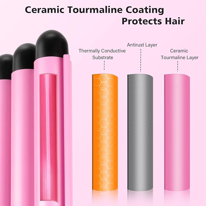 3 Tube Curling Iron -  25mm Hair Wave Plate for Curly and Wavy Hairstyles Adjustable Temperature Wavy Professional Ceramic Curling Iron