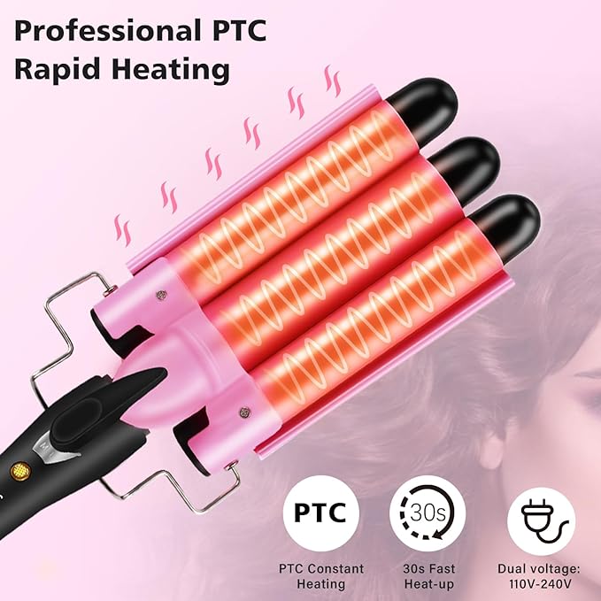 3 Tube Curling Iron -  25mm Hair Wave Plate for Curly and Wavy Hairstyles Adjustable Temperature Wavy Professional Ceramic Curling Iron