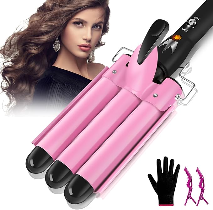 3 Tube Curling Iron -  25mm Hair Wave Plate for Curly and Wavy Hairstyles Adjustable Temperature Wavy Professional Ceramic Curling Iron