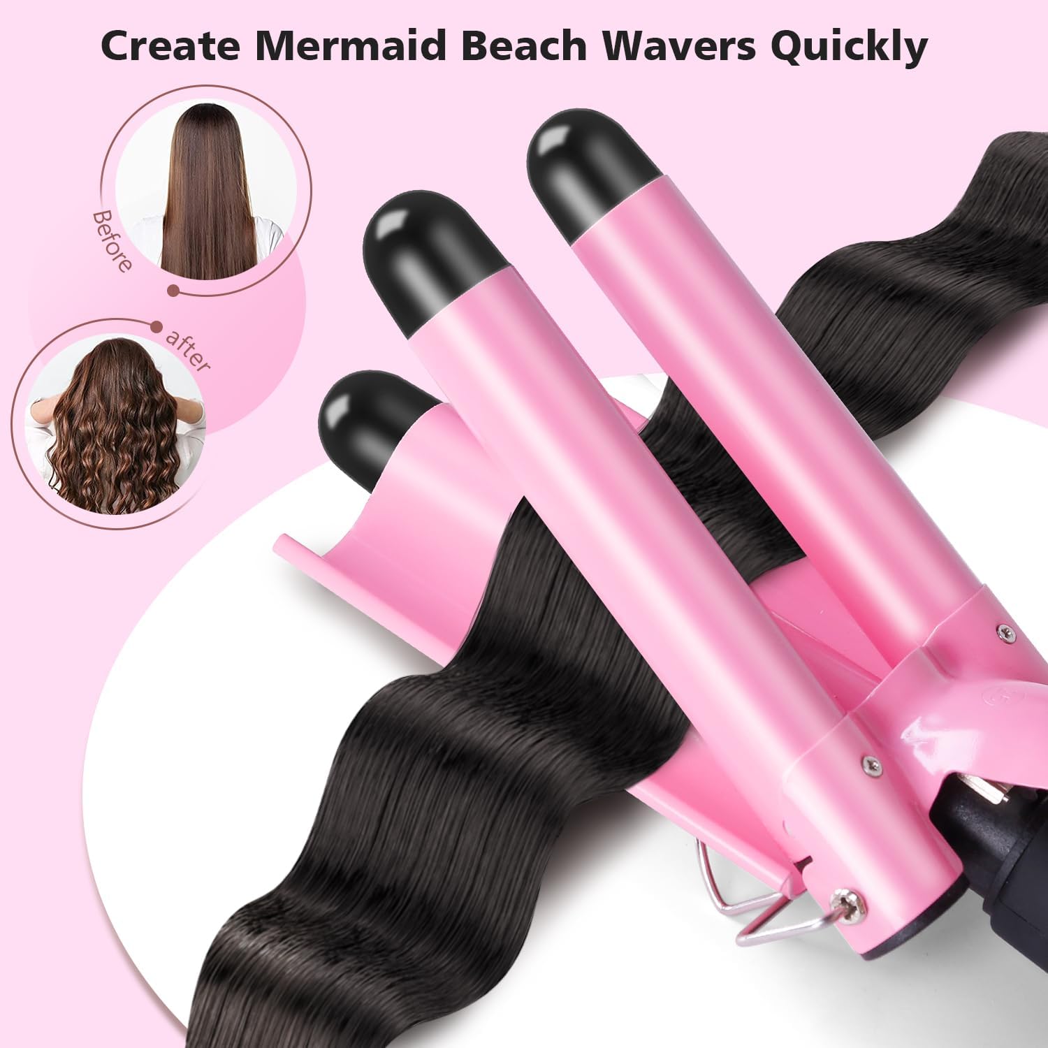 3 Tube Curling Iron -  25mm Hair Wave Plate for Curly and Wavy Hairstyles Adjustable Temperature Wavy Professional Ceramic Curling Iron